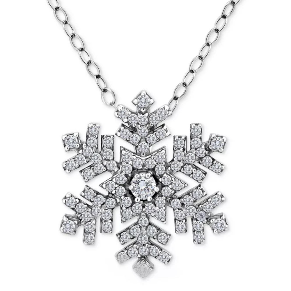 Giani Bernini Womens Sterling Silver Cubic Zirconia Snowflake Pendant Necklace - Picture 1 of 5